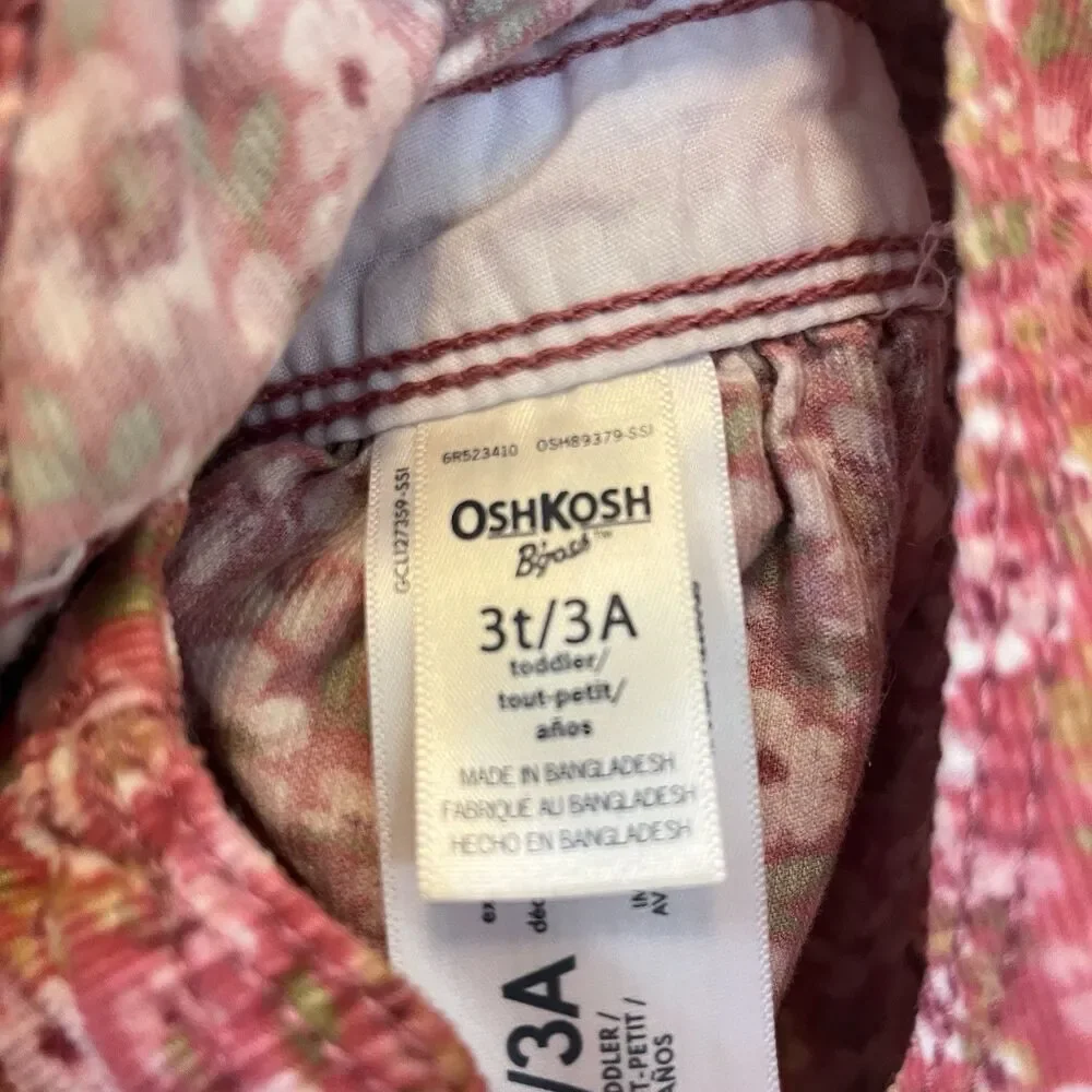 Oshkosh B'gosh Pink Floral Corduroy Overall Dress Jumper Girls Size 3T